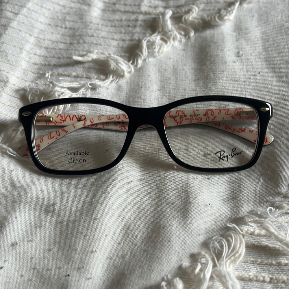 Black Ray Ban Glass Frames with White/Red Inside
